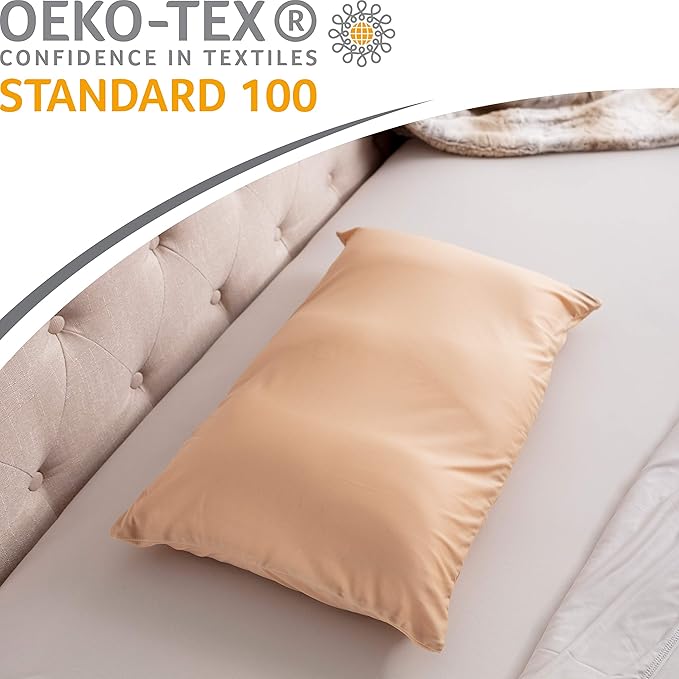 Cover Only for Premium Microbead Bed Pillow, Small Extra Smooth - Ultra Comfortable Sleep with Silk Like Anti Aging Cover 85% Spandex/ 15% Nylon Breathable, Cooling Barely Beige