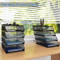 Natwind 4-Tier Desk Organizer,Stackable Paper Tray, Desk Accessories,Metal Mesh Desktop Organizer, Paper Sorter, Letter Trays,File Document Storage Rack for for Home, Office, School (Black)