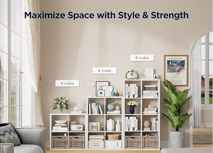 7 Cube Storage Organizer, Cube Shelf with Heavy-Duty Thick Boards, 25.12" L x 9.37" W x 48.74" H, Smooth Easy-Clean Panels, Simple Assembly, for Living Room Bedroom Office, White