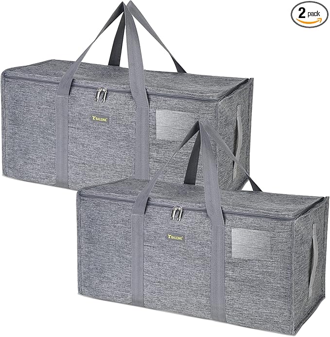BALEINE Extra Large Storage Tote with Zippers & Carrying Handles, Heavy-Duty Oxford Fabric Moving Bags for Laundry, Space Saving, Storage,2-Pack, Winter Gray