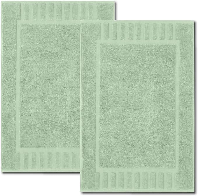 White Classic Luxury Bath Mat Floor Towel Set - Absorbent Cotton Hotel Spa Shower/Bathtub Mats [Not a Bathroom Rug] 22"x34" | 2 Pack | Green