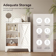 Metal Coffee Bar Cabinet with Storage, Farmhouse Coffee Bar Table with Sliding Barn Door and Adjustable Shelves, Small White Sideboard Cabinets for Kitchen, Entryway, Office