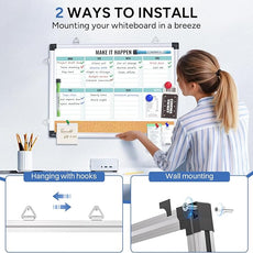 Weekly Calendar Whiteboard and Cork Board Combo for Wall, 17