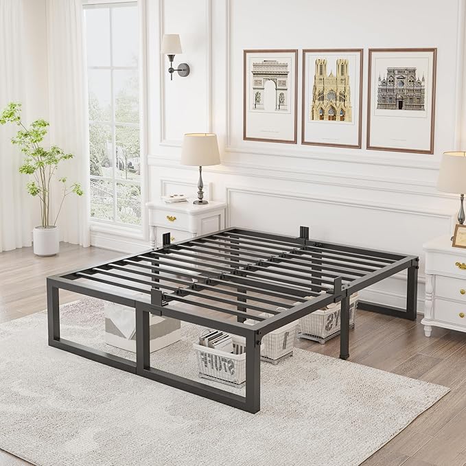 16 inch Queen Bed Frame,3500 lbs Heavy Duty Metal Platform,Steel Slats Support/No Box Spring Needed/Noise Free/Non-Slip/Easy Assembly