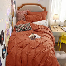Bedsure Twin Comforter Sets - 5 Pieces Pintuck Bedding Sets Twin Size, Pinch Pleat Burnt Orange Bed in a Bag Twin with Comforter, Sheets, Pillowcase & Sham