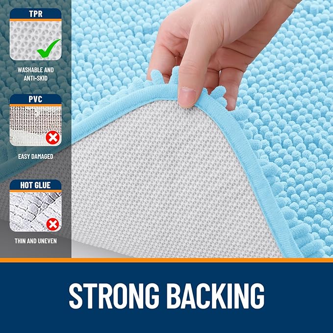 OLANLY Bathroom Rugs 36x24, Extra Soft Absorbent Chenille Bath Rugs, Rubber Backing Quick Dry, Machine Washable Bath Mats for Bathroom Floor, Tub and Shower, Home Decor Accessories, Sky Blue