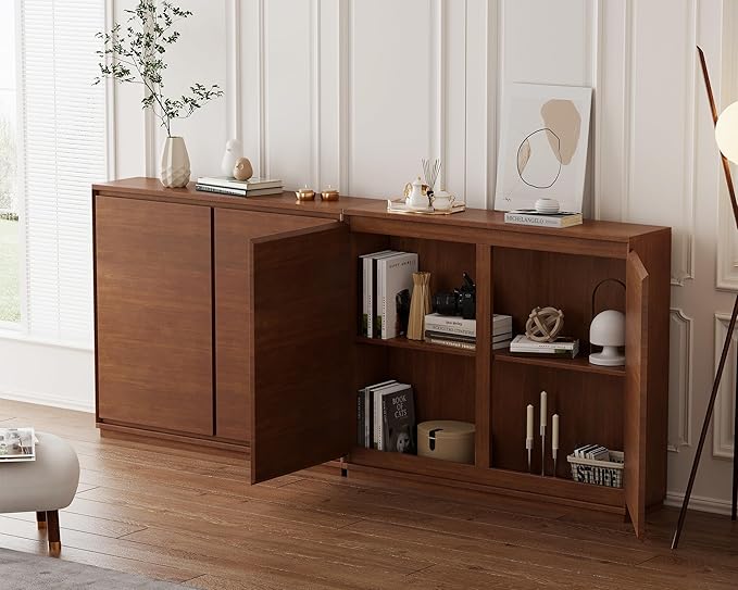 LKTART Mid Century Modern Sideboard Buffet Cabinet, Narrow Walnut Sideboard,Wood Storage Cabinet Credenza with 2 Doors for Living Room, Kitchen, Entryway, Hallway(9.25" D*39" L)