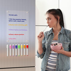 Acrylic Magnetic Dry Erase Board for Fridge, Clear Whiteboard for Refrigerator, Notepad Memo to Do/Grocery List White Board, w/ 8 Colors Markers, 12