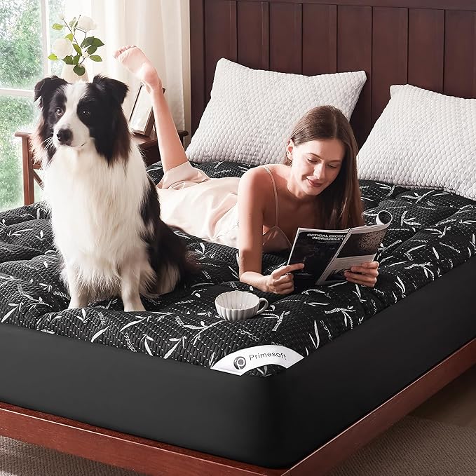 100% WaterprooTwin Size Mattress Topper, Thick Pillow Top Mattress Pad，Up to 21 Inch Deep Pocket, Soft Breathable Mattress Pad for Back Pain, Protector Cover(Black)