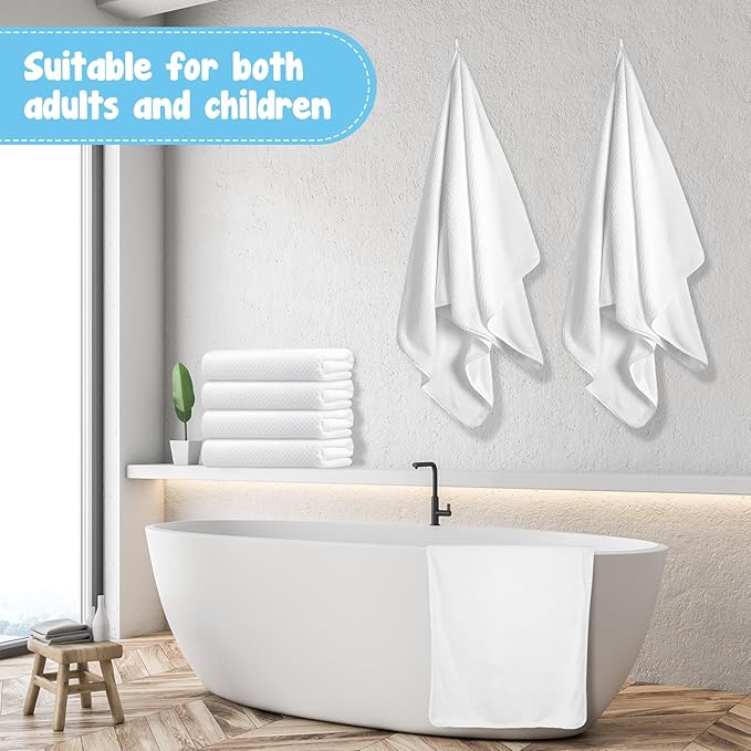 16 Pack Microfiber Bath Towels Bulk 27'' x 60'' Oversized Size Bath Towel Highly Absorbent Extra Large Soft Drying for Shower Beach Winter Salon Sport Gym Party (Lattice,White)