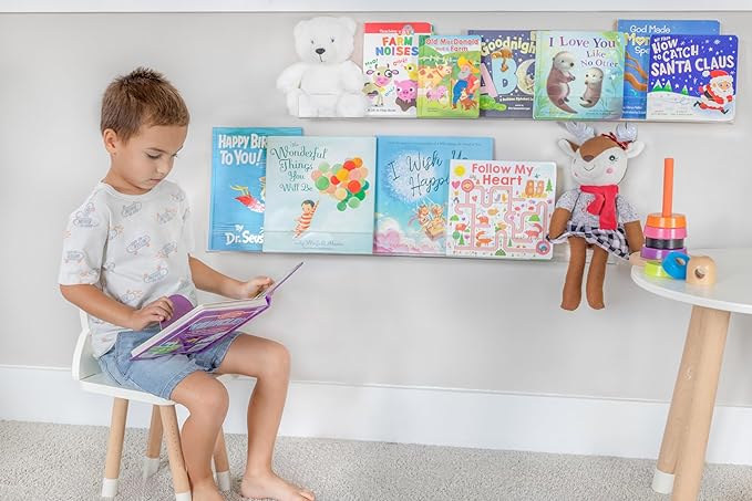 Rebecca Luxurious Acrylic Floating Shelves for Wall - 2 Pack of 16" x 2" x 4" - 5mm Thick Clear Book Shelf for Bathroom, Bedroom, Nursery, Kids Room with Easy Installation Hardware – Cute Bookshelf