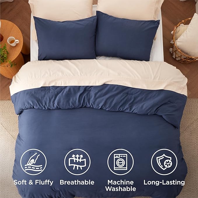 Bedsure Super King Size Comforter Set, Navy Soft Prewashed Bedding for All Seasons, 3 Pieces GentleSoft™ Bed Set, 1 Lightweight Comforter (120"x120") and 2 Pillowcases (20"x36")