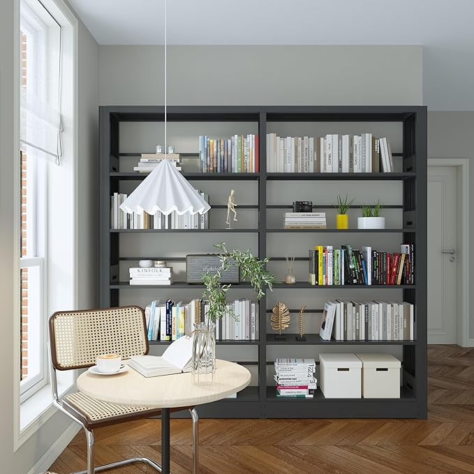 5 Tier Metal Bookshelf, 69" Tall Bookcase with Adjustable Storage Shelves, Heavy Duty Metal Book Shelf Organizer for Living Room, Office, Library, Including Book Stoppers (Black, Set of 2)