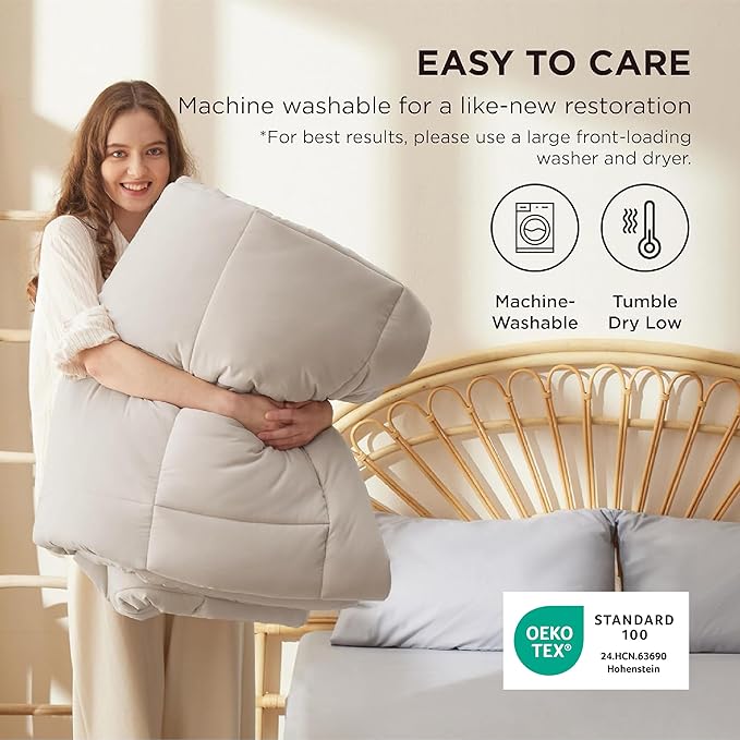 Bedsure Comforter Duvet Insert - Quilted Comforters Full Size, All Season Duvet, GentleSoft Down Alternative Bedding, with 8 Tabs, Gifts for Women/Men, Linen, Full 86 x 82 Inches
