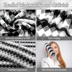 16 Pack Microfiber Bath Towels Bulk 27'' x 60'' Oversized Size Bath Towel Highly Absorbent Extra Large Soft Drying for Shower Beach Winter Salon Sport Gym Party (Grid,Black)