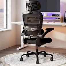 TRALT Ergonomic Office Chair - Desk Chair with Adjustable Headrest Lumbar Support Computer Chair - Mesh Comfy Chair with Flip-up Armrests - Gaming Chairs for Adults Home Office (Leather, Black)