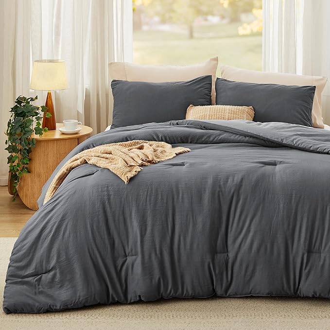 Bedsure Twin Size Comforter Set, Reversible Grey Soft Prewashed Bedding for All Seasons, 2 Pieces Warm Down Alternative Bed Set, 1 Lightweight Comforter (68"x88") and 1 Pillowcase
