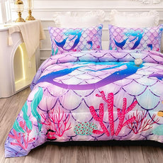 CVHOUSE Mermaid Comforter Set - King Size, 3 Pcs (1 Comforter, 2 Pillowcases) with Mermaid Scale Bedding, Bedspread, Duvet and Quilt