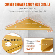 Shower Corner Shelf with Razor Hole,Modern Style Shower Caddy, Sturdy 304 Stainless Steel Shower Organizer,No Drilling Bathroom Corner Shelf for Tile Wall Gold 2 Pack-10