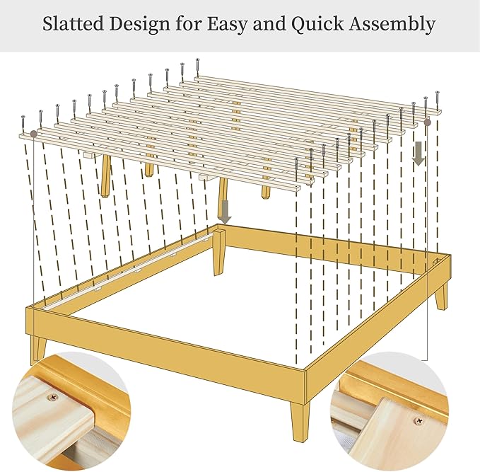 Yaheetech King Bed Frame Natural Solid Wood Platform Bed with Wooden Slats Support, 12-inch Underbed Space for Storage, Noise-Free Design, Easy Assembly, Natural Wood Finish
