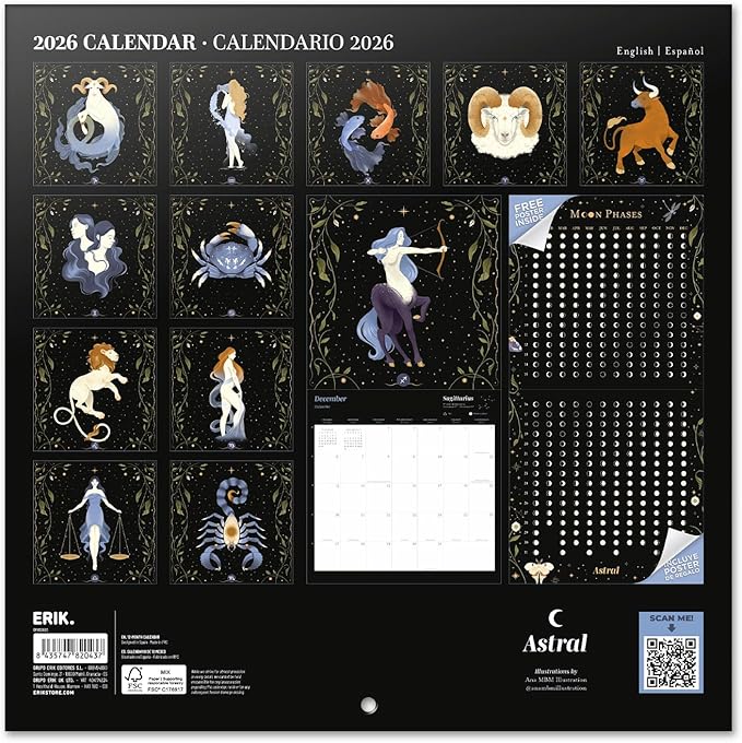 Atral Wall Calendar 2026 12" x 12" FSC® Plastic Free - Starts Week On Sunday | Family Planner Calendar 2026