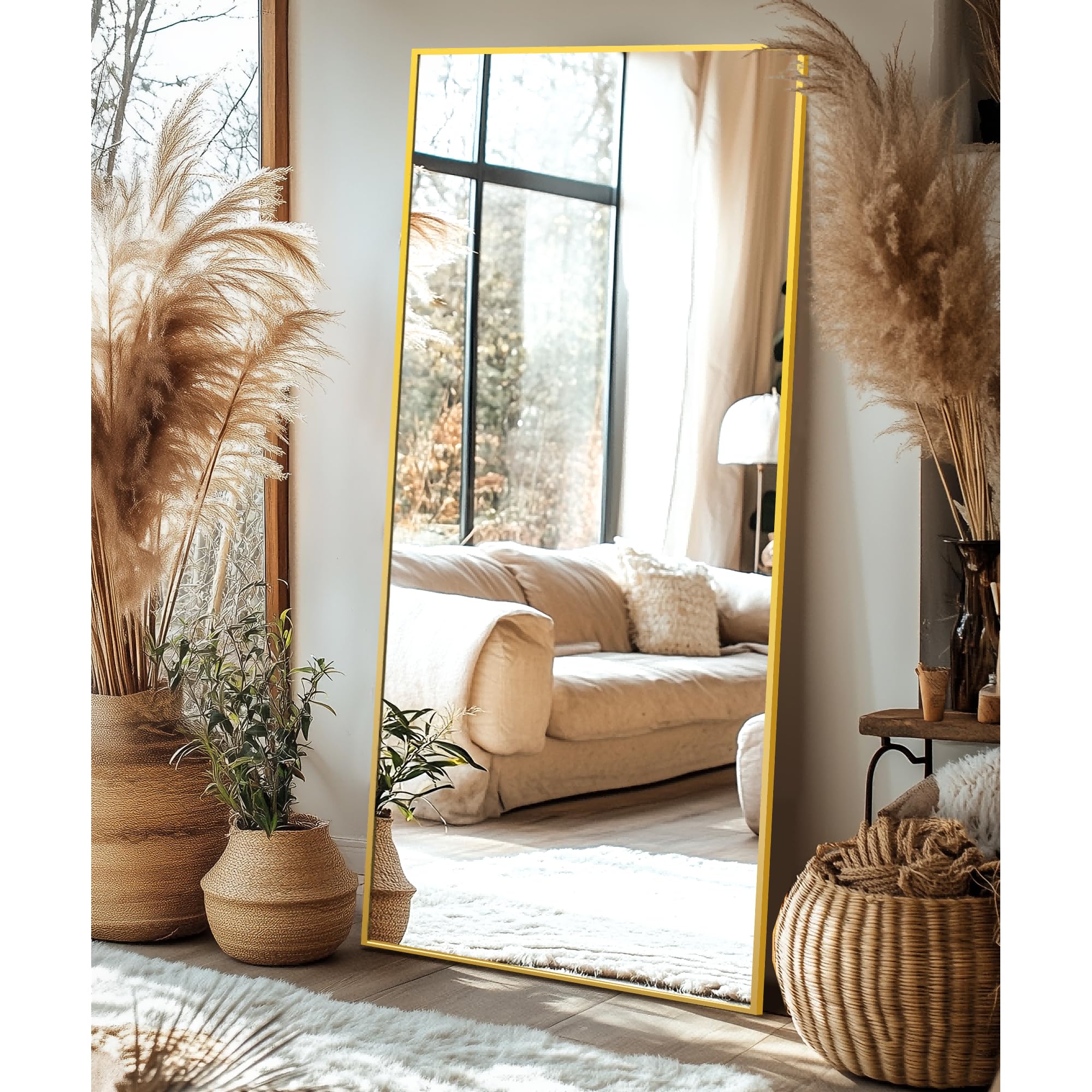 Delma Wall Full Length Mirror,Standing Mirror Full Body,Large Floor for Wall Door Bedroom Bathroom Living Room with Aluminium Frame(with Stand,56x15-Black) Dormly