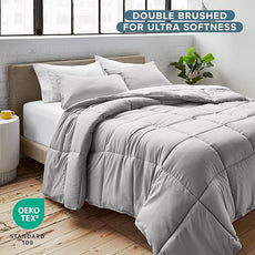 Bare Home Comforter Set - Full Size - Ultra-Soft - Goose Down Alternative - Premium 1800 Series - All Season Warmth (Full, Light Grey)