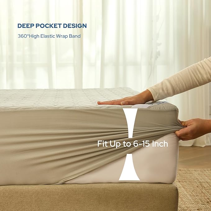 BEDLORE Waterproof Mattress Protector, Full Size Mattress Pad with Deep Pocket 6"-15" Depth, Soft Dirt-Proof Double Bed Mattress Cover for Bedroom, College Dorm, Hotel (Light Gray)