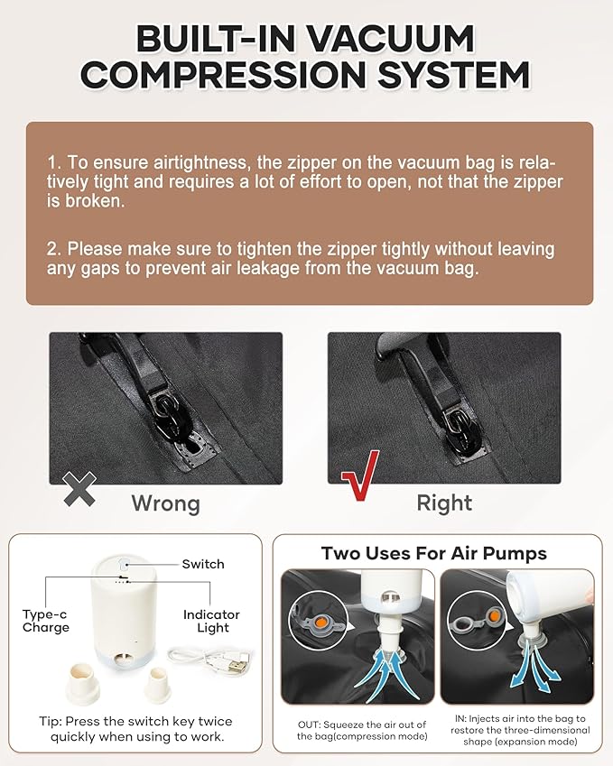 Vacuum Backpack Travel for Women Men, Travel Backpack with Vacuum System, Small Compression Backpacks Flight Approved, Travel Vacuum Bags with 14inch Laptop Compartment, Contain Pump, Black