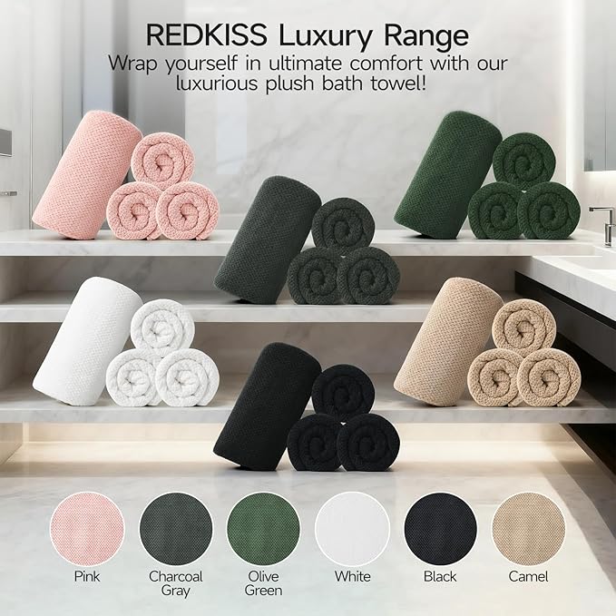 REDKISS Ultra Soft Bath Towels Set of 4-35 x 70 in Extra Large Coral Fleece Bath Towel, Highly Absorbent Plush Bathroom Towels for Adults, Quick Dry Towel Set for Spa, Gym, Travel, Black