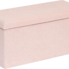 PINPLUS Folding Storage Ottoman Bench, Sherpa Ottoman with Storage, Large Long Shoes Bench Chest with Lid, Footrest for Living Room, Entryway, Pink 30'' x 15'' x 15''