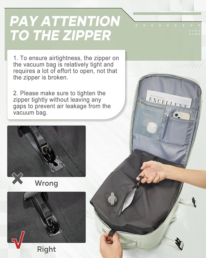 suwasp Vacuum Compression Backpack, 45L Expandable Travel Backpack with Electric Vacpack Pump, Travel Vacuum Bags with Shoe Compartment/17inch Laptop Compartment/USB Port, Mintgreen