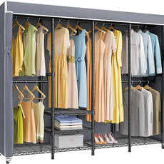 VIPEK V40C Covered Clothes Rack Heavy Duty Clothing Rack with Cover, Custom Freestanding Closet Portable Wardrobe Closet for Bedroom, Large Black Coset Rack with Grey Oxford Fabric Cover
