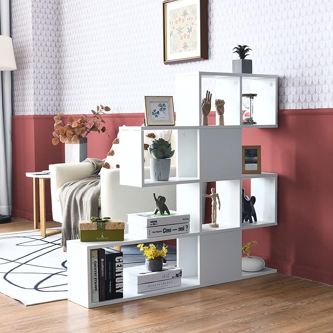 Tangkula 8 Cubes Bookshelf, Modern Ladder Corner Bookcase, 8-Cube Open Stepped Storage Bookcase, 5-Tier Display Shelf for Home Office, 47 x 8 x 43 Inch, Living Room Divider Bookshelf