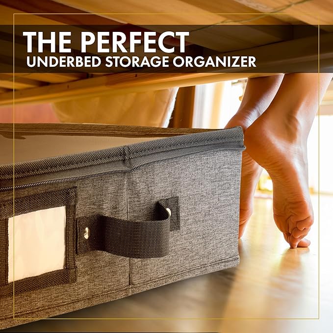 HOMELUX THEORY 2pc Under Bed Storage Containers, Bedroom Under the Bed Drawer Storage Organizer with Bins and Lids, Large Underbed Clothes Storage Box Ideal for Blanket, Fabric, & Shoes (Dark Gray)