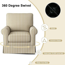 INZOY Swivel Accent Chair Linen Mid Century Modern Chair, Comfy Swivel Barrel Reading Chair, Upholstered Square Chair for Living Room Bedroom Small Spaces, Fully Assembled, Brown Stripe