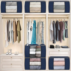 Fab totes 24 Gallons Clothes Storage,Foldable Thick Fabric Blanket Storage Bags, Containers for Organizing Bedroom, Closet, Clothing, Comforter, Organization with Handle (10 Pack,Blue)