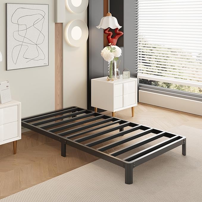 9 Inch Twin XL Bed Frames with Rounded Corner Legs, Heavy Duty XL Twin Metal Platform Bed Frame No Box Spring Needed, Easy Assembly, Noise Free, Black