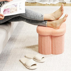 B FSOBEIIALEO Storage Ottoman Cube, Flowers Shaped Ottomans with Storage Foot Stool Footrest for Lving Room, Boucle Ottoman Seat for Dorm Room,Faux Teddy Fur, Orange 12.6