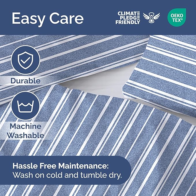 Duvet Cover Full Size Set - Extra Soft Full Size Duvet Cover 80 x 90 with 2 Pillow Shams - Hotel Luxury Easy Care and Fade Free w/Zipper Closures & Ties - Comfy Breathable Bedding Set (Blue Stripes)