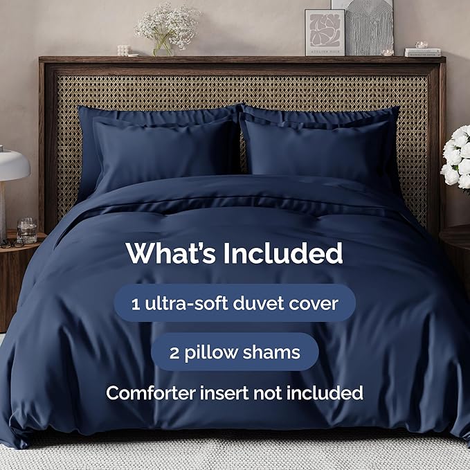 Duvet Cover King Size Set - Extra Soft King Size Duvet Cover 104 x 90 with 2 Pillow Shams - Hotel Luxury Easy Care and Fade Free w/Zipper Closures & Ties - Comfy Breathable Bedding Set (Navy Blue)
