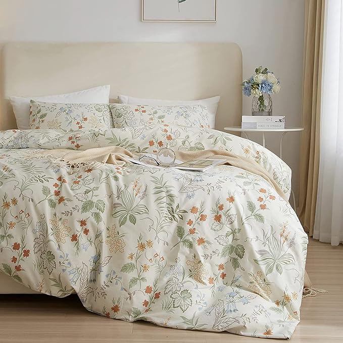 HighBuy Garden Floral Duvet Cover King Size Soft Bedding Comforter Cover with Zipper Ties,Paisley Jacquard Floral Hotel Quality,1 Duvet Covers and 2 Pillowcases,King Bed Set