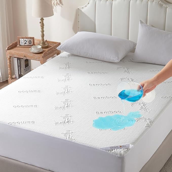 BEDLORE Full Size Waterproof Mattress Protector Viscose Derived from Bamboo, Soft Mattress Cover Fitted with Deep Pocket 6"-15", Breathable Noiseless Mattress Pad, Machine Washable(White)