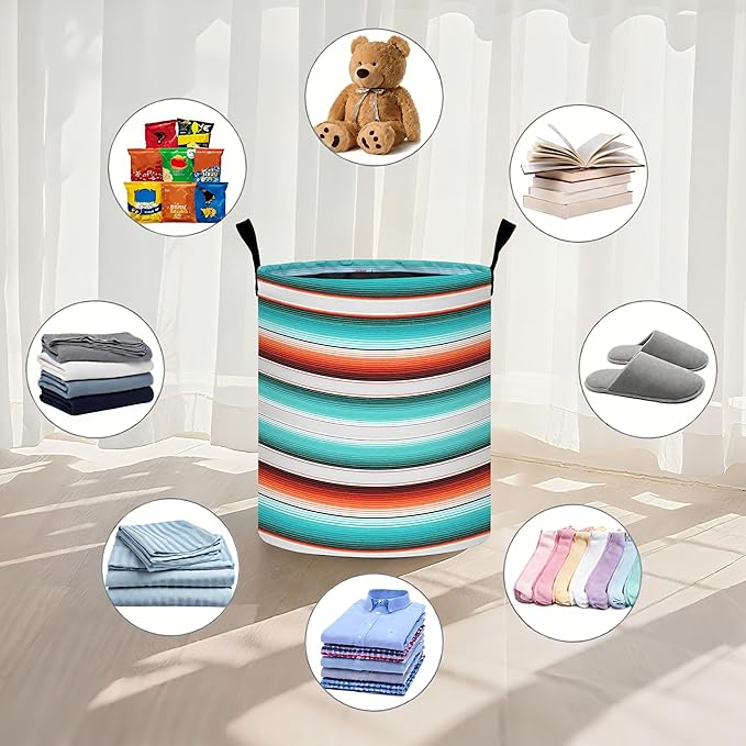 Mexican Serape Stripe Laundry Basket Foldable Oxford Cloth Tote Bag Laundry Hamper Clothes Storage Bucket Organizer For Bathroom/Laundry Storage/Bedroom 19.6x15.7 Inch