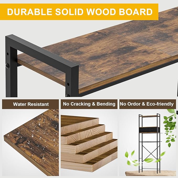 Over Toilet Bathroom Organizer with 2 Storage Cubes, 4-Tier Adjustable Metal Toilet Storage Shelves for Towels, Toilet Paper, Toiletries, Easy Assembly Freestanding Small Space Saver