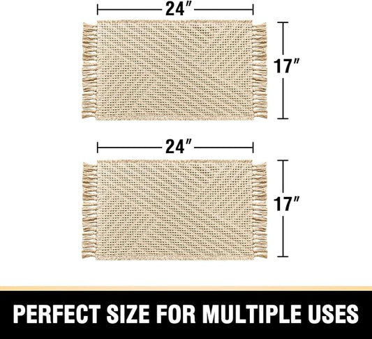 H.VERSAILTEX Waffle Bath Mat Super Absorbent Boho Bath Mat Non Slip Bath Rugs for Bathroom Floor Machine Washable Dry Fast Bathroom Rugs with Tassels (17 x 24 Plus 17 x 24 Inches, Sand)