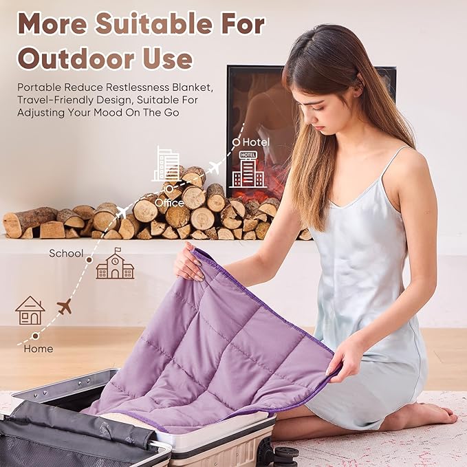 Purple Weighted Lap Blanket for Adults 7lbs, 24"x29" Cooling Heavy Throw Blanket, Portable Travel Weighted Blankets, Soft Small Blankets Gift for Sleeping