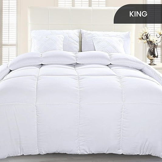 Utopia Bedding Comforter Duvet Insert, Quilted Comforter with Corner Tabs, Box Stitched Down Alternative Comforters King Size (White, Pack of 2)
