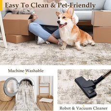 3x10 Washable Runner Rug Brown Grey Abstract Hallway Kitchen Throw Rug Neutral Modern Non Slip Soft Low Pile Carpet for Bathroom Laundry Bedroom Living Room