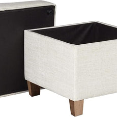 Homepop Home Decor | K7342-F2067 | Classic Square Storage Ottoman with Lift Off Lid | Ottoman with Storage for Living Room & Bedroom, Cream Woven